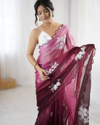 maroon glamorous jimmy choo embroidered saree 4