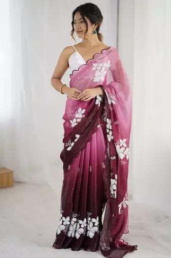 maroon glamorous jimmy choo embroidered saree