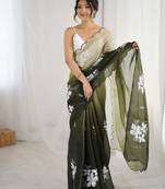 mahendi color glamorous jimmy choo fabric beautiful embroidered saree