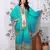 Sky blue printed with handwork natural crepe kaftan with palazzo