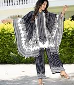 Black printed with handwork natural crepe kaftan with plazzo