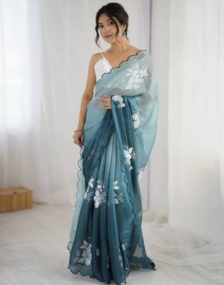 teal glamorous jimmy choo embroidered saree 1