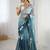 teal  color glamorous jimmy choo fabric beautiful embroidered saree