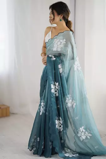 teal glamorous jimmy choo embroidered saree