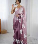 purple color glamorous jimmy choo fabric beautiful embroidered saree