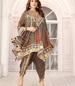 Multicolour printed with handwork natural crepe dhoti style ethnic kurti set