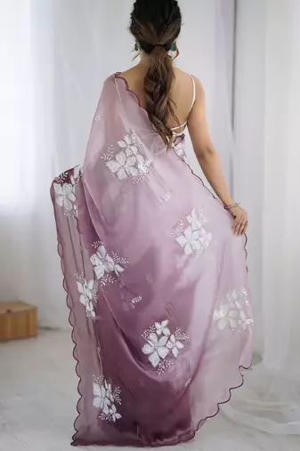 purple glamorous jimmy choo embroidered saree