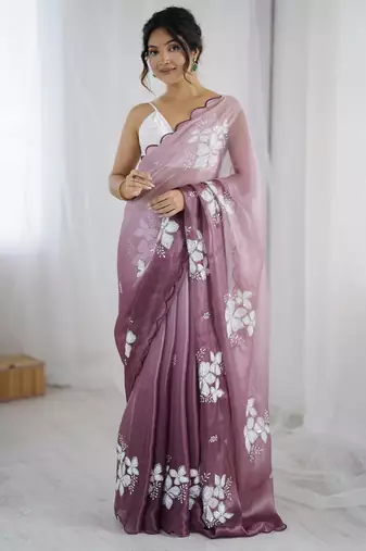 purple glamorous jimmy choo embroidered saree