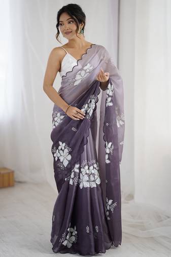 grey color glamorous jimmy choo fabric beautiful embroidered saree