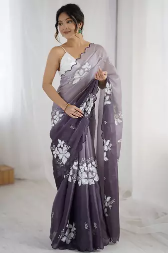 grey color glamorous jimmy choo fabric beautiful embroidered saree