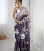 grey color glamorous jimmy choo fabric beautiful embroidered saree
