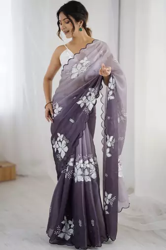 grey glamorous jimmy choo embroidered saree