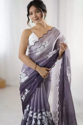 grey glamorous jimmy choo embroidered saree