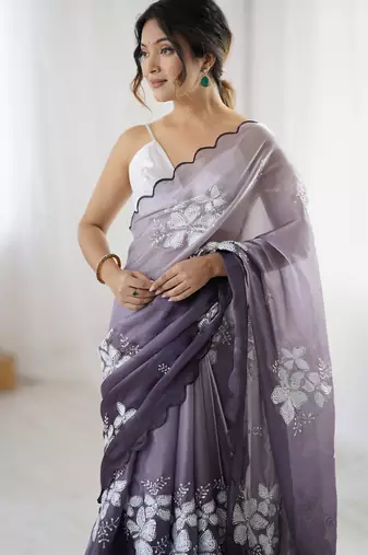 grey glamorous jimmy choo embroidered saree