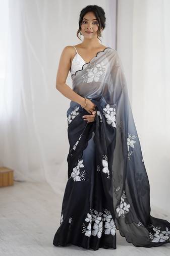 black color glamorous jimmy choo fabric beautiful embroidered saree
