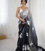 black color glamorous jimmy choo fabric beautiful embroidered saree