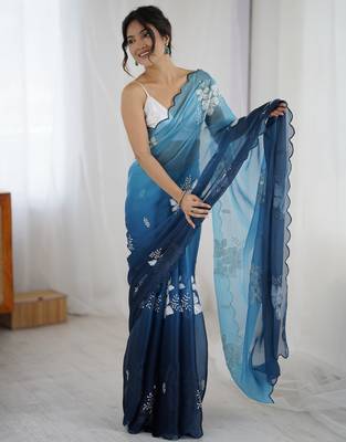blue glamorous jimmy choo embroidered saree 1