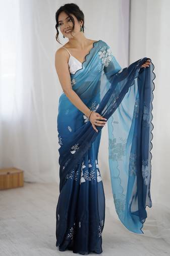 blue color glamorous jimmy choo fabric beautiful embroidered saree