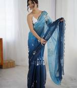 blue color glamorous jimmy choo fabric beautiful embroidered saree