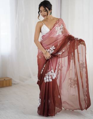 brown glamorous jimmy choo embroidered saree 1
