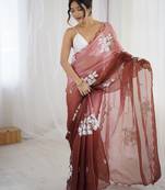 brown color glamorous jimmy choo fabric beautiful embroidered saree