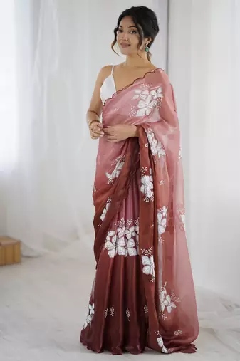 brown glamorous jimmy choo embroidered saree