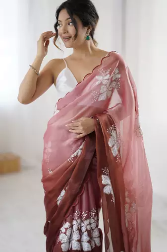 brown glamorous jimmy choo embroidered saree