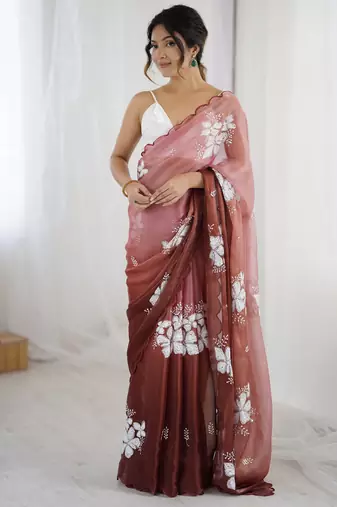 brown glamorous jimmy choo embroidered saree