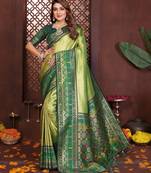 green color banarasi tissue silk blend blend fabric woven rich paithani designer ethnic partywear saree