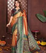 orange color banarasi tissue silk blend blend fabric woven rich paithani designer ethnic partywear saree