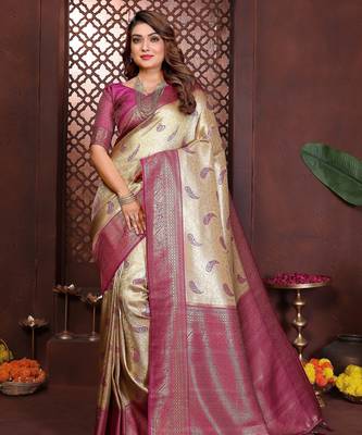 crean faux banarasi tissue silk blend blend woven rich paithani ceremonial saree 3