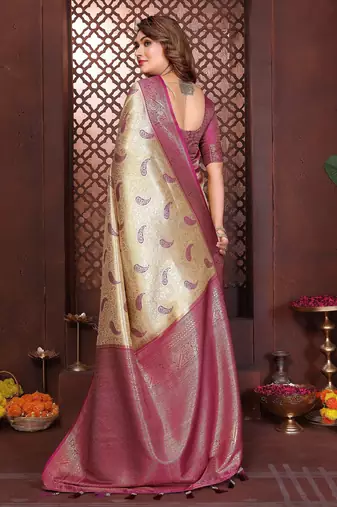 crean faux banarasi tissue silk blend blend woven rich paithani ceremonial saree