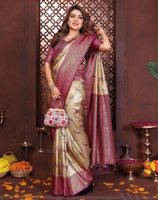 crean faux banarasi tissue silk blend blend woven rich paithani ceremonial saree 9