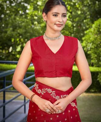 banarasi satin silk blend woven red saree with heavy jacquard work saree with blouse piece 4