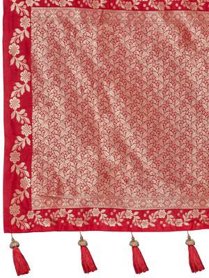 banarasi satin silk blend woven red saree with heavy jacquard work saree with blouse piece 5