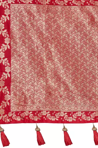 banarasi satin silk blend woven red saree with heavy jacquard work saree with blouse piece