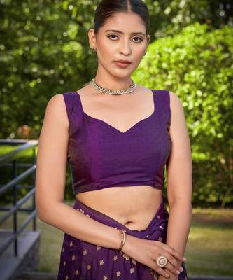 banarasi satin silk blend woven dark purple saree with heavy jacquard work saree with blouse piece 4