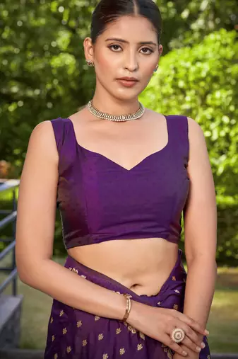 banarasi satin silk blend woven dark purple saree with heavy jacquard work saree with blouse piece