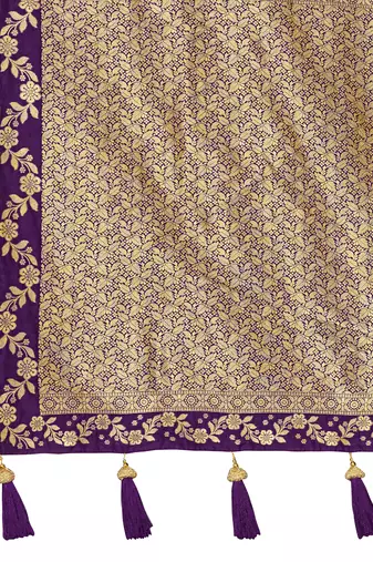 banarasi satin silk blend woven dark purple saree with heavy jacquard work saree with blouse piece