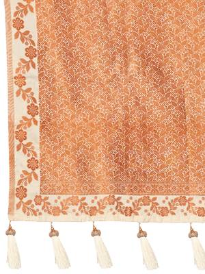 banarasi satin silk blend woven creamy beige saree with heavy jacquard work saree with blouse piece 5
