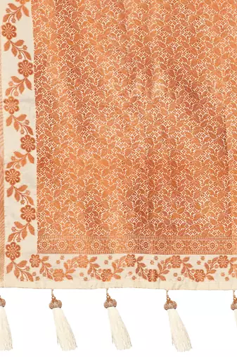 banarasi satin silk blend woven creamy beige saree with heavy jacquard work saree with blouse piece