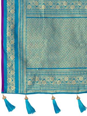 banarasi satin silk blend woven dark purple & blue saree with heavy jacquard work saree with blouse piece 5