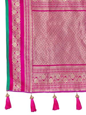 banarasi satin silk blend woven deep blue & pink saree with heavy jacquard work saree with blouse piece 5