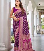 banarasi satin silk blend woven wine purple & dark pink saree with heavy jacquard work saree with blouse piece