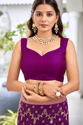 banarasi satin silk blend woven wine purple & dark pink saree with heavy jacquard work saree with blouse piece