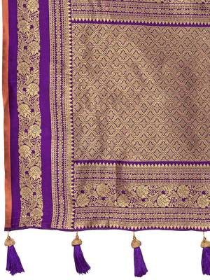 banarasi satin silk blend woven orange brown & purple saree with heavy jacquard work saree with blouse piece 5