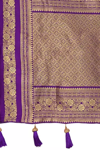 banarasi satin silk blend woven orange brown & purple saree with heavy jacquard work saree with blouse piece