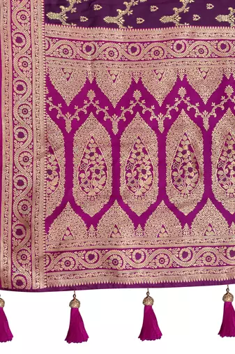 banarasi satin silk blend woven wine purple & dark pink saree with heavy jacquard work saree with blouse piece