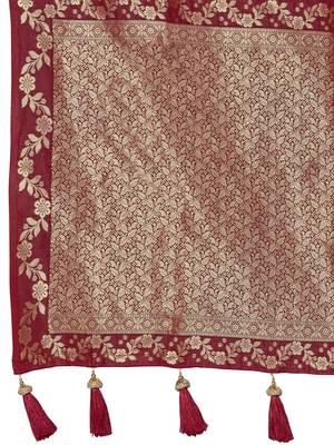 banarasi satin silk blend woven dark maroon saree with heavy jacquard work saree with blouse piece 5
