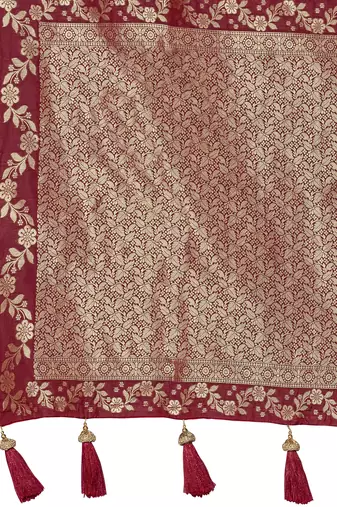 banarasi satin silk blend woven dark maroon saree with heavy jacquard work saree with blouse piece